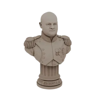 3D-модель бюста Братова А.А. в военной форме с медалями, на колонном основании.