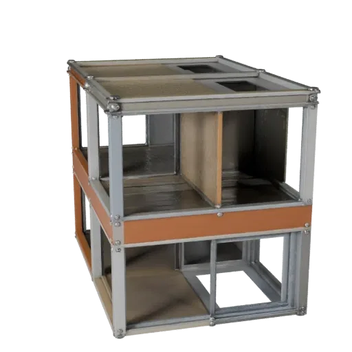 Низкополигональная 3D модель модульного комплекта дома, готовая к игре, вид снаружи, показывающий материалы модульного строит