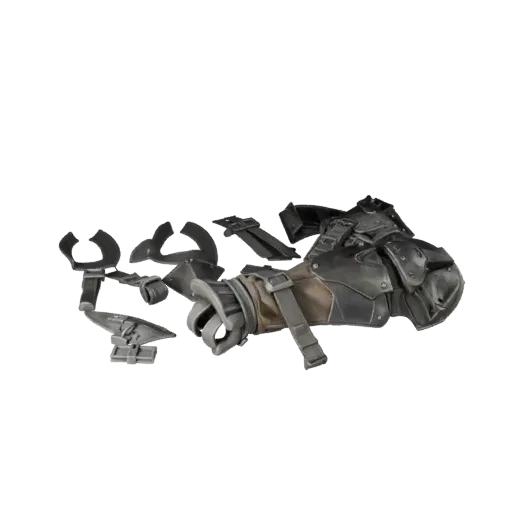Печатаемая 3D модель Sci-Fi Наруч, изометрический STL рендер, показывающий металлические пластины, силуэт носимой защиты.
