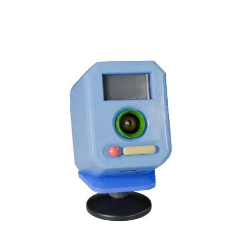 Низкополигональная 3D-модель RGB веб-камеры, вид в игровом окне с трех четвертей, показывающий пластиковые корпуса, настольны