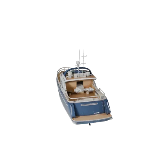 3D-модель яхты, вид в студии с трех четвертей, готовый к анимации актив транспортного средства с формой корпуса, планировкой