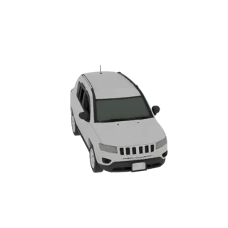 3D модель белого Jeep Compass SUV, вид с немного приподнятого передне-правого угла.