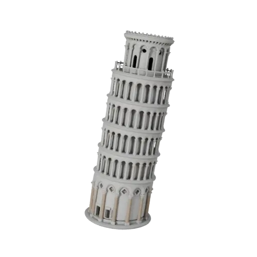 Низкополигональная 3D модель Пизанской башни, готовый к игре экстерьер, показывающий материалы достопримечательности и архите