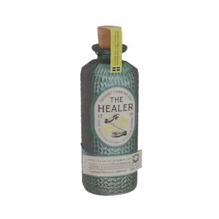 3D модель бутылки джина "The Healer" Ancient Cornish, показывающая текстурное бирюзовое стекло, пробку и детализированную эти