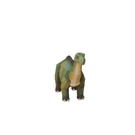 Низкополигональная 3D-модель Брахиозавра, вид сбоку в игровом ракурсе, низкополигональный ассет животного с профилем челюсти,