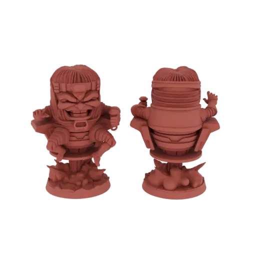 3D модель MODOK, злодея Marvel, показана спереди и сбоку, сидящего в своем ховеркресле.