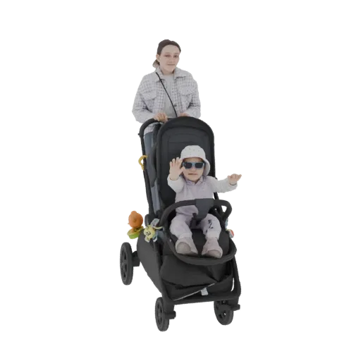 3D модель мамы с коляской, ребенок в коляске машет
