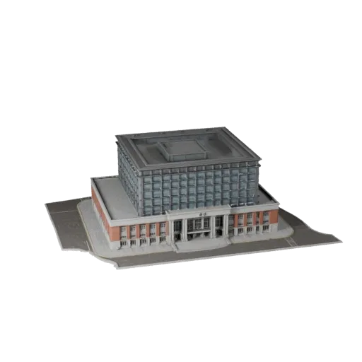 Готовая к использованию в Unity 3D модель здания библиотеки, окно просмотра движка Unity, показывающее материалы общедоступно
