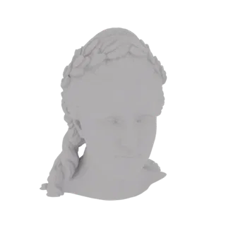 3D модель классического женского бюста с лавровым венком, представленная в нейтральном сером материале.