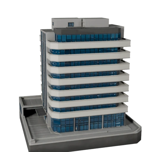 Стилизованный коммерческий офисный комплекс 3D модель - Игровой ассет