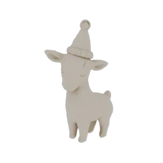3D-модель милого козленка в шапке Санты, с закрытыми глазами и безмятежным выражением, на белом фоне.