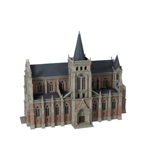 Низкополигональная 3D-модель собора, готовая для игр, вид снаружи, показывающий материалы общедоступного здания и архитектурн