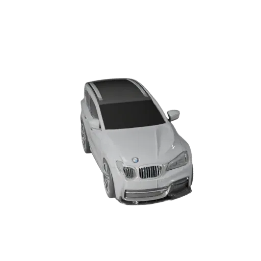 Печатаемая модель седана STL, вдохновленная BMW, вид в изометрии, готовый к печати транспортный ресурс с линиями кузова, осте