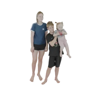 3D модель семейной группы: девочка-подросток, мальчик с младенцем на руках и младенец.