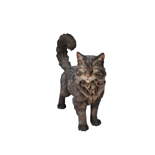 3D модель сибирской кошки, рендер дикой природы сбоку, готовый для Blender ассет животного с сужением челюсти, лопатками, дви