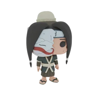 3D модель Хаку Юки из Naruto в стиле Funko Pop, в маске и традиционной одежде, на белом фоне.