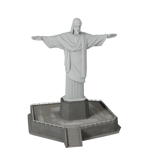 Реалистичная 3D-модель Христа-Искупителя, вид в три четверти снаружи, показывающий материалы структуры достопримечательности