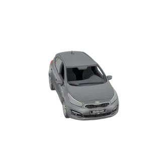 3D модель серого Kia Ceed хэтчбек, вид с немного приподнятого передне-правого угла.