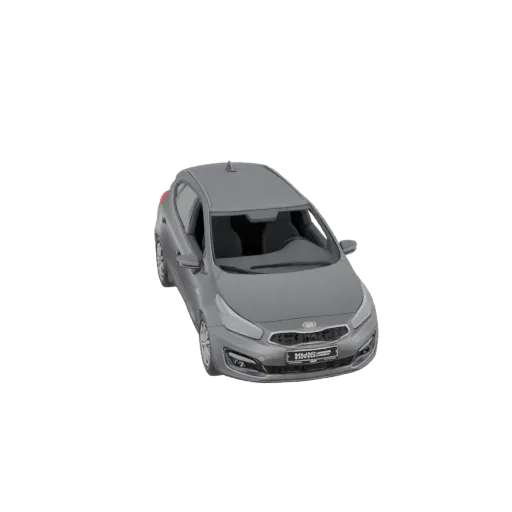 3D модель серого Kia Ceed хэтчбек, вид с немного приподнятого передне-правого угла.