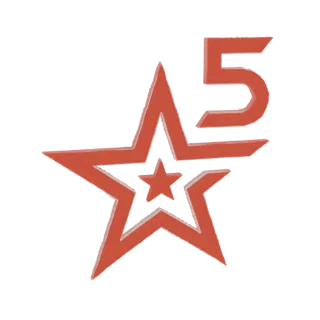 3D рендер красной звезды с цифрой 5, на белом фоне.