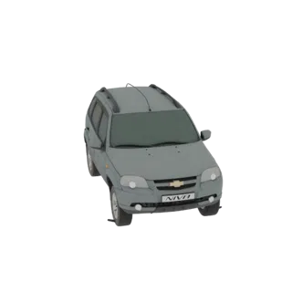 3D модель серого Chevrolet Niva Station Wagon, вид с немного приподнятого передне-левого угла.