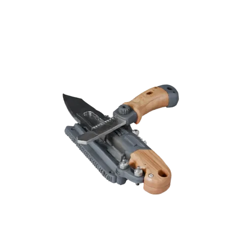 Модульная 3D-модель изолированного ножа для резки, изометрический вид модульного набора, показывающий окрашенный металл, зоны