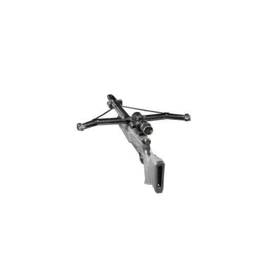 Низкополигональная 3D-модель учебного арбалета, вид в игровом окне в три четверти, демонстрирующий окрашенный металл, детали