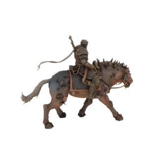 3D модель всадника в броне, едущего на чудовищном звере с шипами и облезлой шкурой, олицетворяющего лидера легиона зараженных