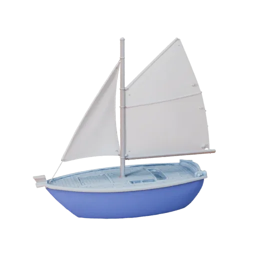 Печатаемая 3D-модель парусной лодки STL, изометрический вид, готовый к печати актив транспортного средства с формой корпуса,