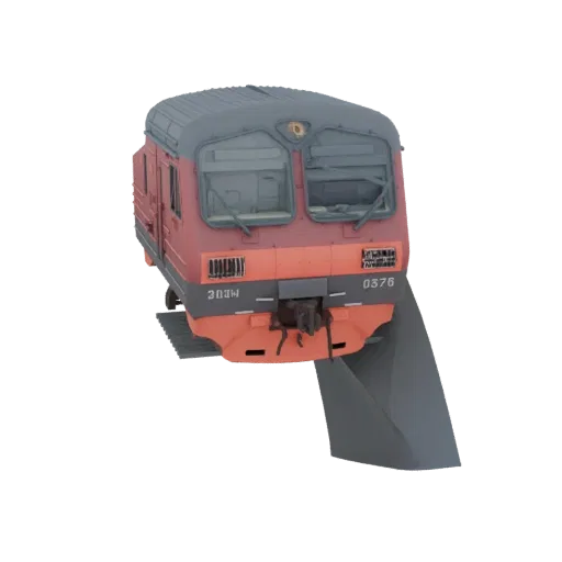 3D модель красно-оранжевого российского электровоза № 3034-0376, вид спереди с трех четвертей.