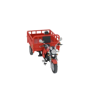 3D модель красного электрического грузового трицикла с мотоциклетной передней частью и большой грузовой платформой