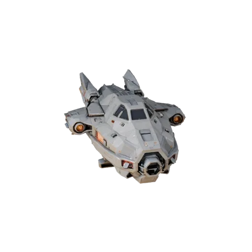 Низкополигональная 3D-модель орбитального шаттла, вид в игровом окне в три четверти, низкополигональный актив транспортного с