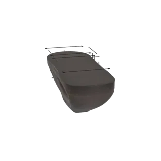 3D модель темно-коричневого овального журнального столика на черных металлических ножках, вид под небольшим углом.