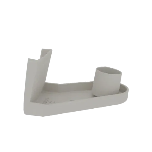 Минималистичная 3D-модель лотка-органайзера для стола со встроенным цилиндрическим держателем для ручек, показанная сбоку на