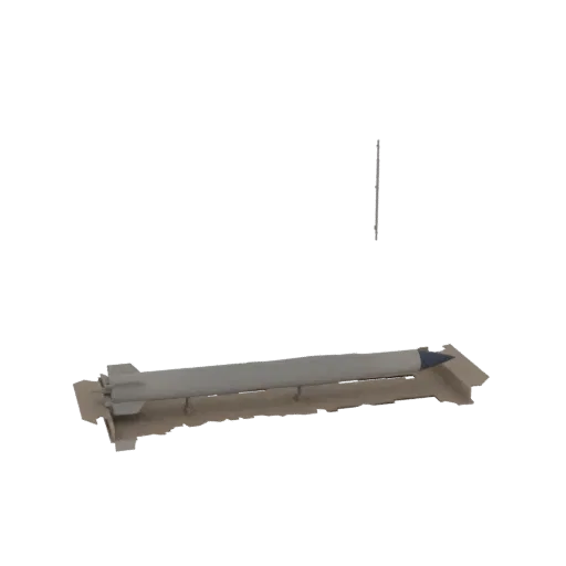 3D модель современной ракеты на стартовой площадке на простом фоне.