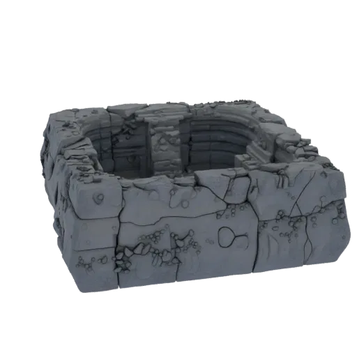 Печатаемая 3D модель плитки для комнаты катакомб, изометрический рендер STL для настольных игр, показывающий состаренный каме