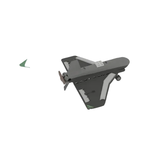 3D модель темно-серого футуристического дрона с пропеллером и зелеными акцентами, вид сбоку.