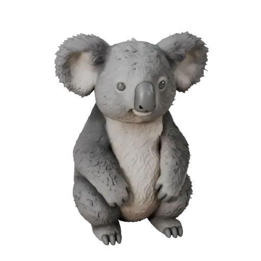3D-модель коалы STL с высокой детализацией, изометрический вид, готовая к печати фигурка животного с плотными комками шерсти,