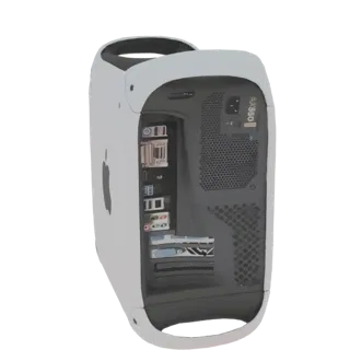 3D-модель задней части башни Apple Mac Pro с портами и вентиляционной решеткой