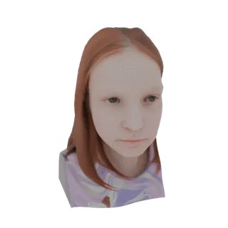 Рендер 3D модели девочки с длинными рыжевато-каштановыми волосами, смотрящей немного вниз с нейтральным выражением лица, одет