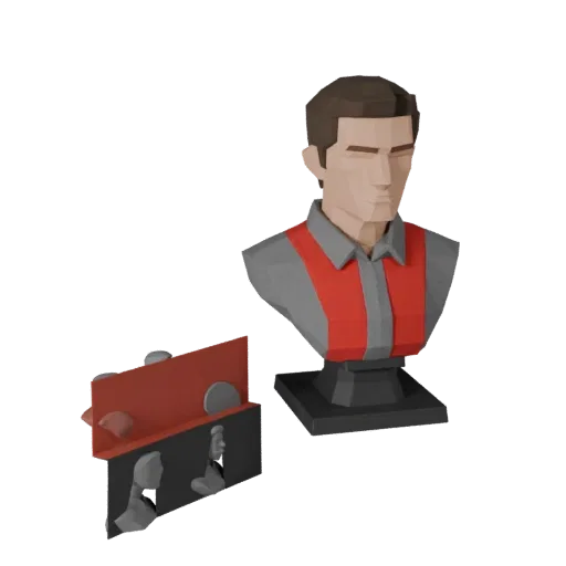 Низкополигональная 3D-модель научно-фантастического исторического бюста, предварительный просмотр, показывающий плоскости лиц