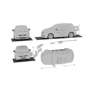 3D модель Volkswagen Golf 6 2009, показанная под разными углами, включая виды спереди, сбоку и сверху.