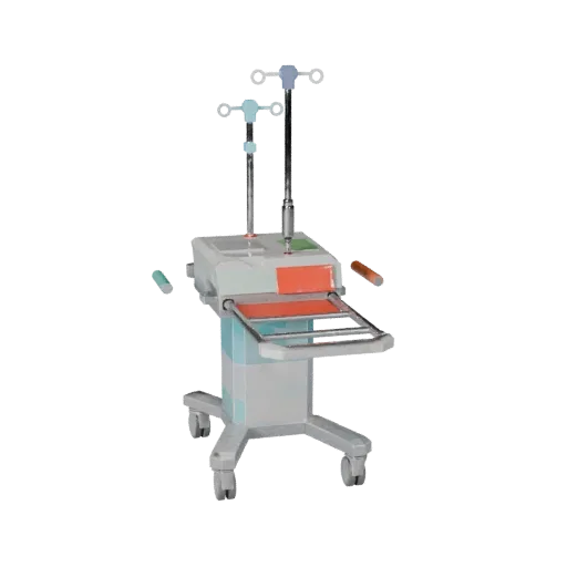Низкополигональная 3D-модель хирургического штатива для инфузий, вид в игровом окне в три четверти, демонстрирующий окрашенны