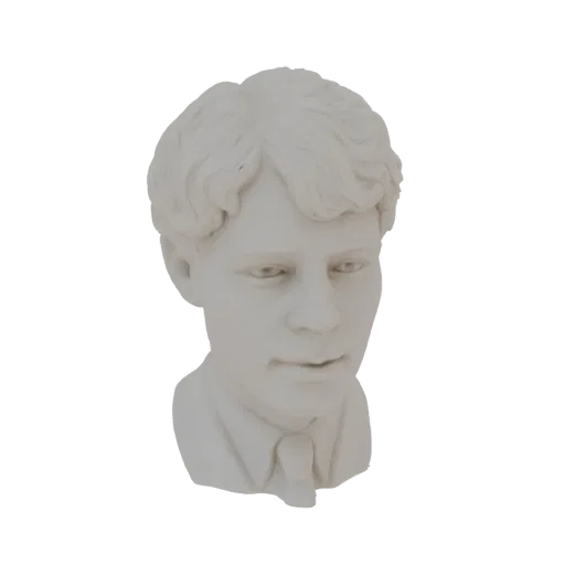3D рендер бюста молодого человека из белого мрамора с короткими волнистыми волосами и галстуком.