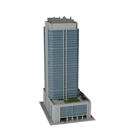 Современный небоскреб, готовый к использованию в Blender, 3D модель, вид студийного рендера Blender, показывающий материалы к