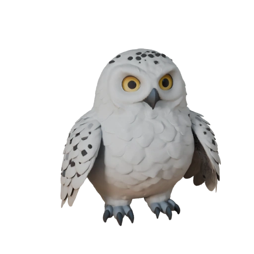 Мультяшная снежная сова 3D модель - Стилизованный ассет для анимации | PBR