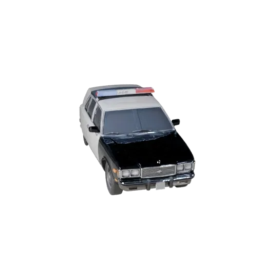 Высокополигональная 3D-модель винтажного полицейского автомобиля, студийный вид крупным планом, высокополигональный транспорт