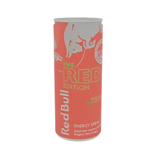 3D модель банки энергетического напитка Red Bull The Red Edition Watermelon на белом фоне.
