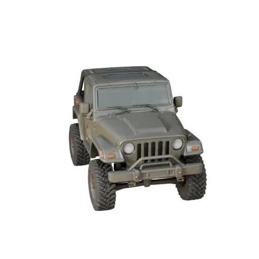 3D-модель военного джипа, вид в трех четвертях из игрового окна, готовый для Unreal Engine актив транспортного средства с мас