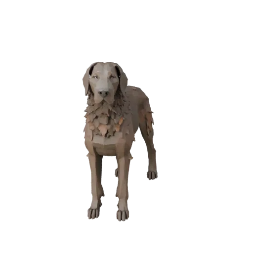 Низкополигональная 3D-модель дога, вид сбоку в игровой камере, низкополигональный ассет животного с направлением шерсти, объе